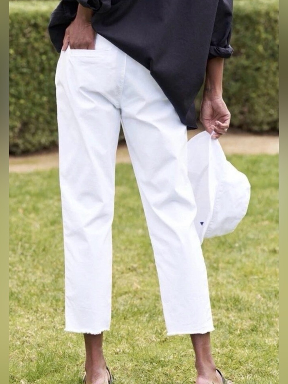 Frank & Eileen Wicklow Italian Chino Pants Size 8 White Cropped Raw Hem - Picture 10 of 10